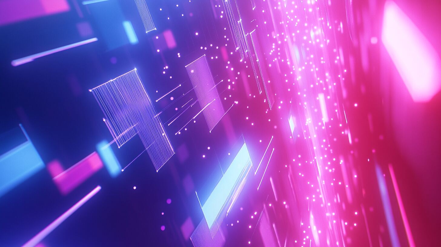 Abstract streaks of neon light and particles suggesting data moving at high speed